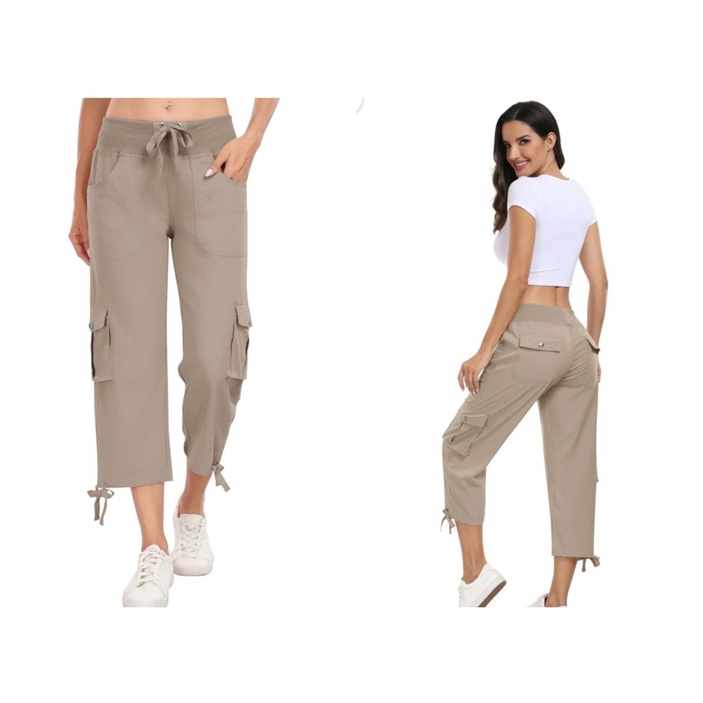 MoFiz Cargo Capri Pants 4XL Tan Lightweight Cropped Granola Girl Hiking Gorpcore